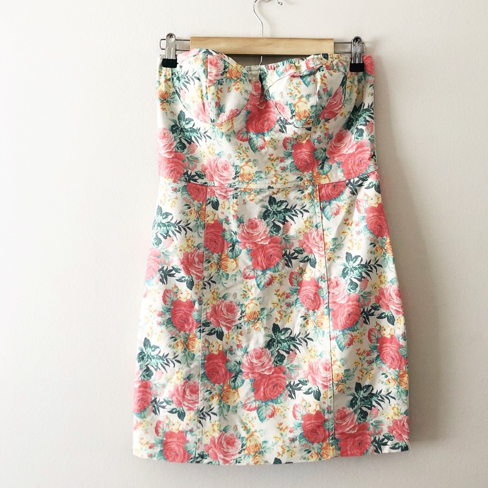 As U Wish Floral Jean Bustier Dress. Size 9. GUC